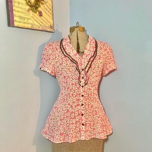 Dressbarn Pink Floral Button-Up Blouse